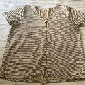 Easel medium paper bag style shirt, working button, tan and black stripes